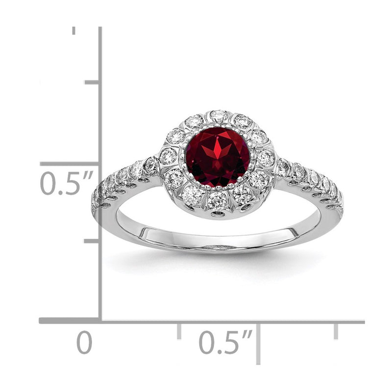 14k White Gold 5mm Garnet A Real Diamond ring