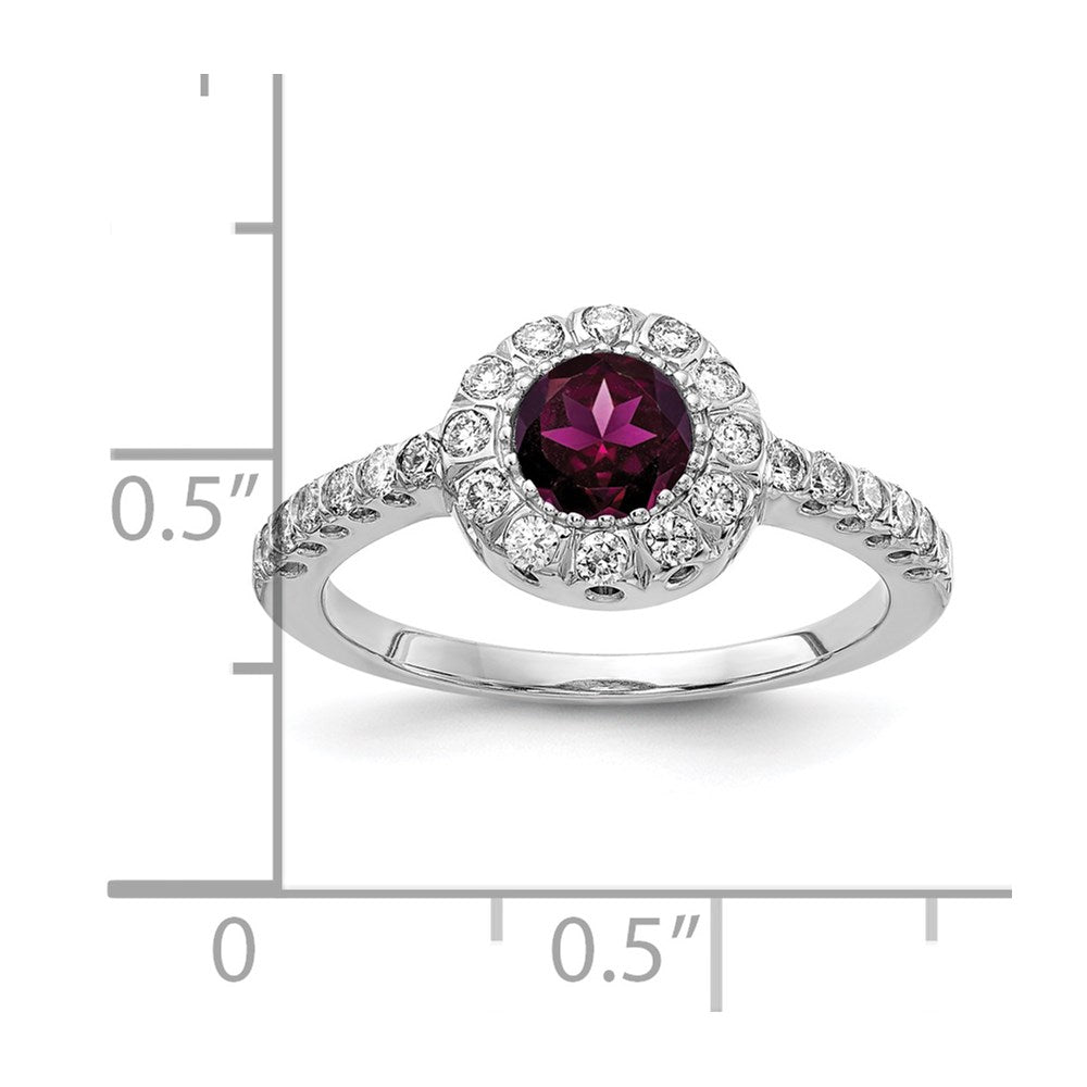 Solid 14k White Gold 5mm Rhodolite Simulated Garnet AAA CZ Ring