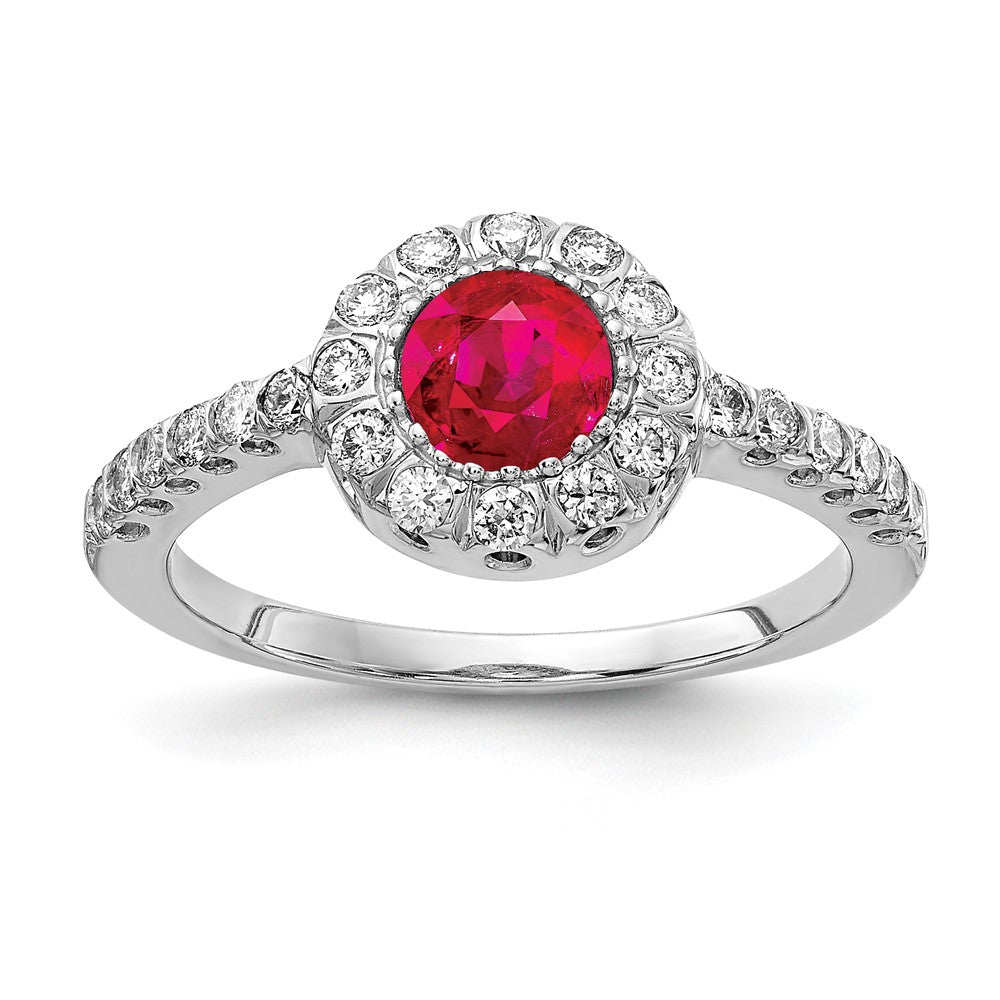 14k White Gold 5mm Ruby AAA Real Diamond ring