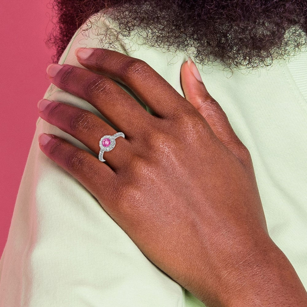 14k White Gold 5mm Pink Sapphire VS Real Diamond ring