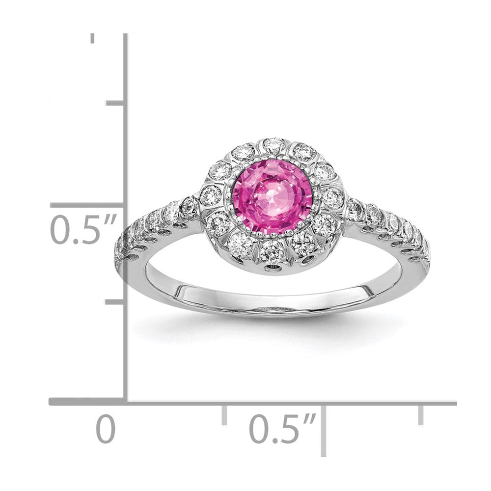 14k White Gold 5mm Pink Sapphire AAA Real Diamond ring