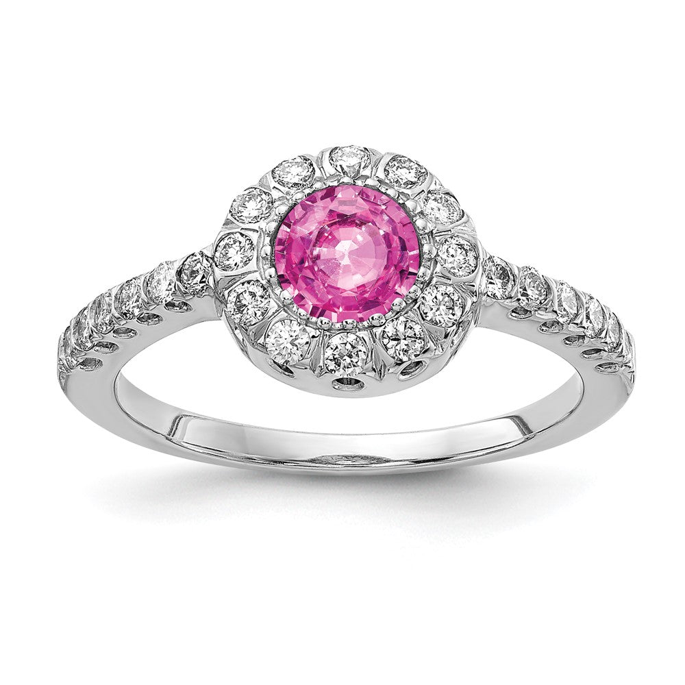 14k White Gold 5mm Pink Sapphire VS Real Diamond ring