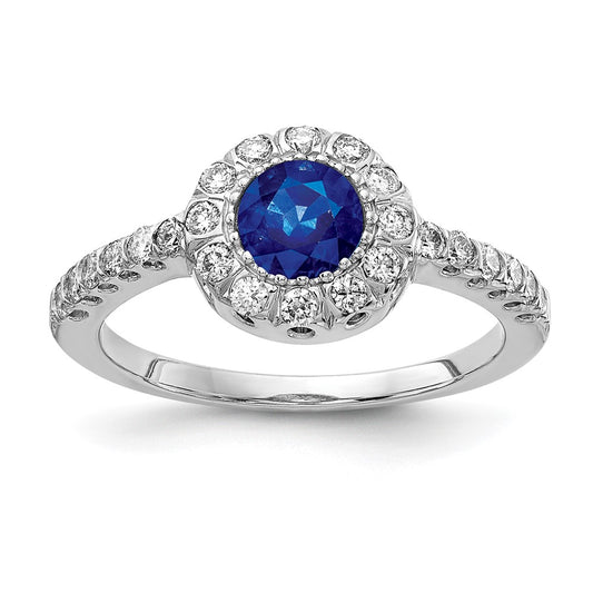 14k White Gold 5mm Sapphire AAA Real Diamond ring