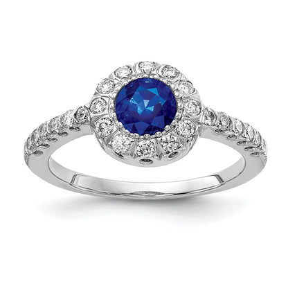 14k White Gold 5mm Sapphire AA Real Diamond ring
