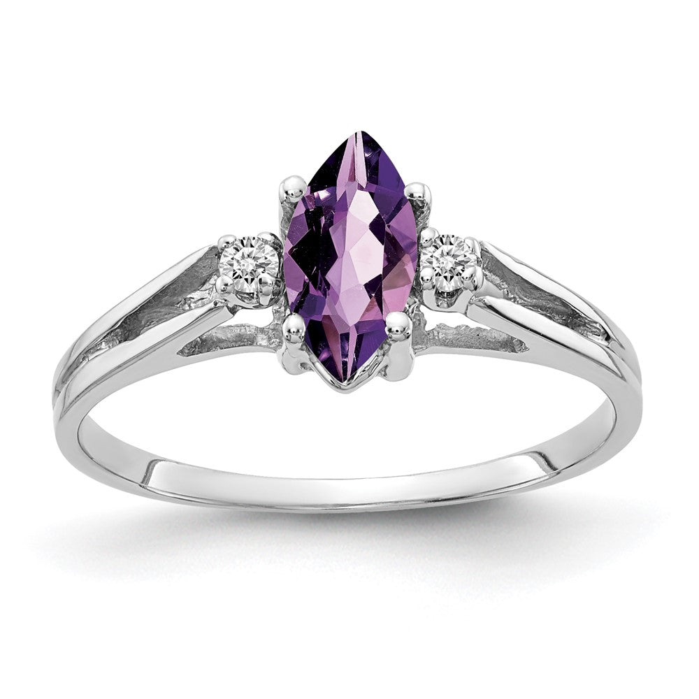 14k White Gold 8x4mm Marquise Amethyst AA Real Diamond ring