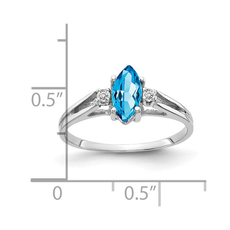 14k White Gold 8x4mm Marquise Blue Topaz AA Real Diamond ring