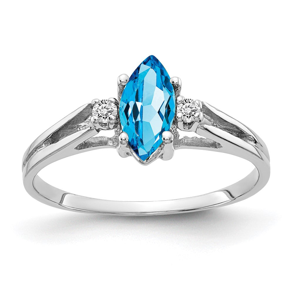 14k White Gold 8x4mm Marquise Blue Topaz A Real Diamond ring