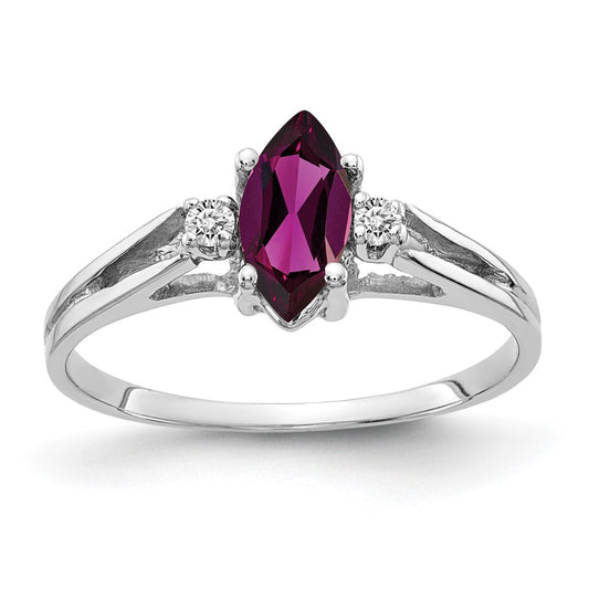Solid 14k White Gold 8x4mm Marquise Rhodolite Simulated Garnet A CZ Ring