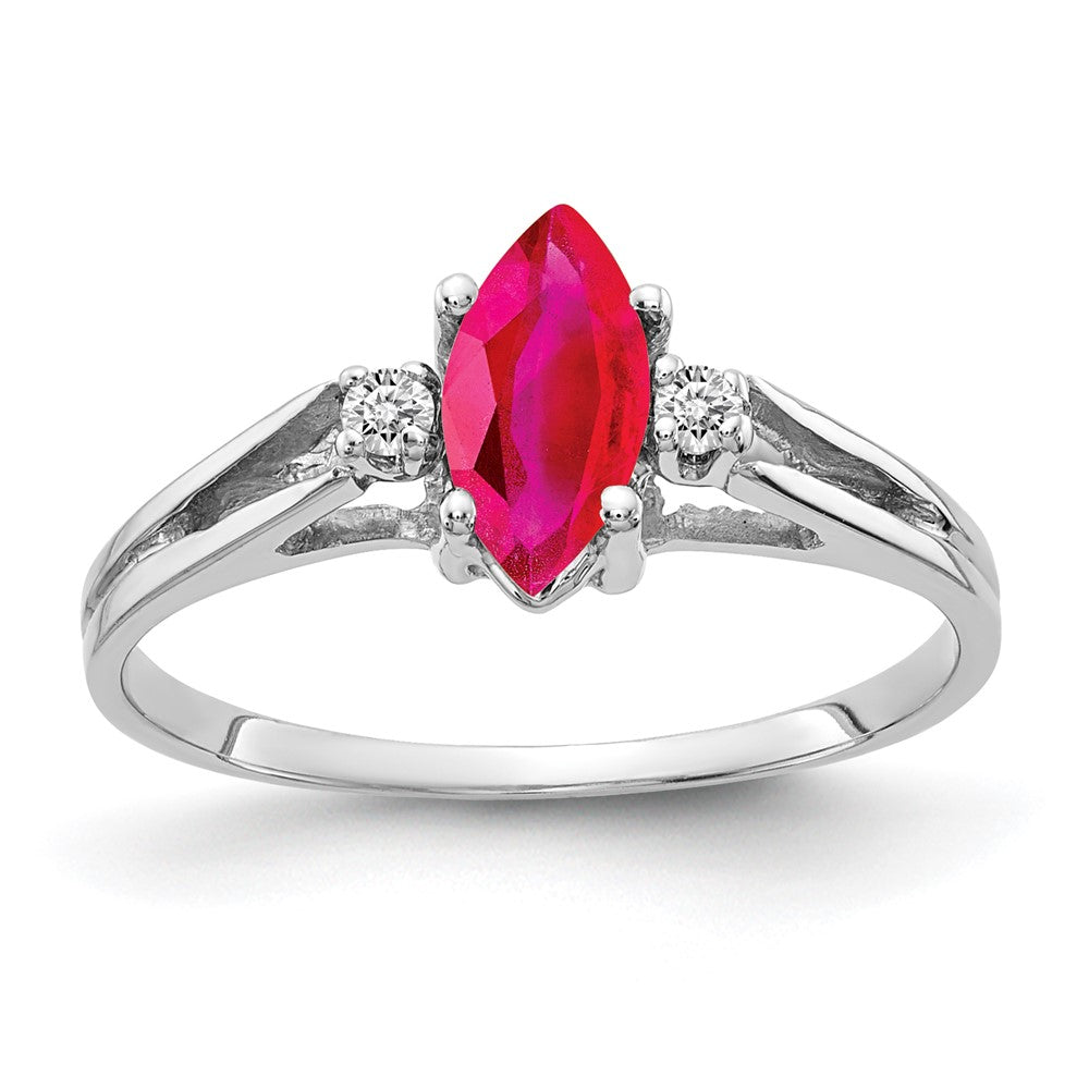 14k White Gold 8x4mm Marquise Ruby AAA Real Diamond ring