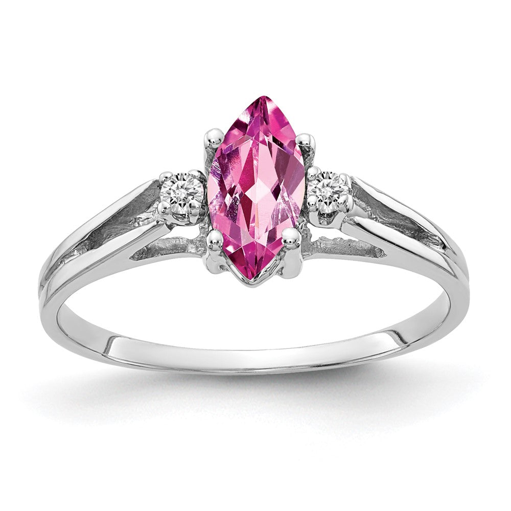14k White Gold 8x4mm Marquise Pink Sapphire AA Real Diamond ring