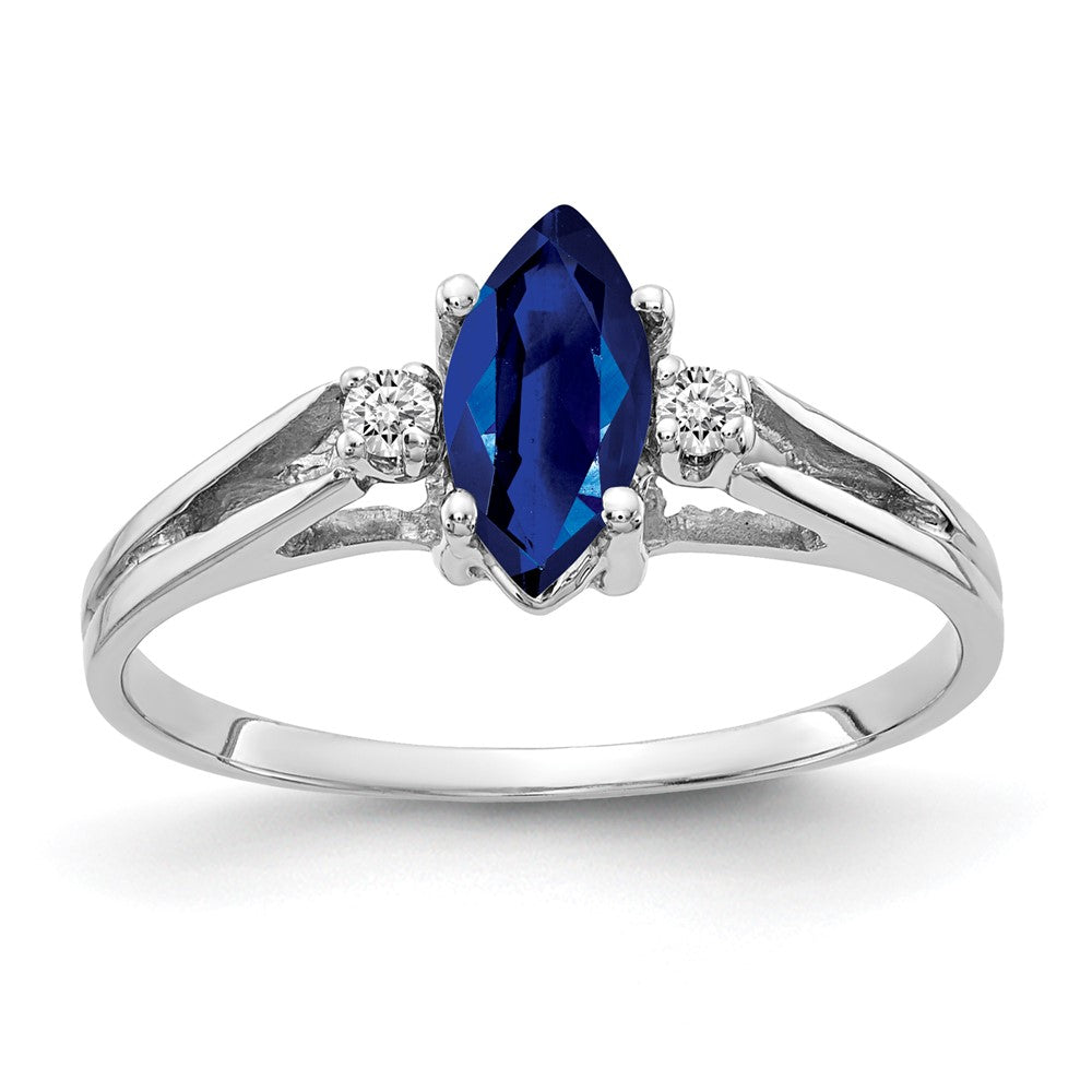 14k White Gold 8x4mm Marquise Sapphire VS Real Diamond ring