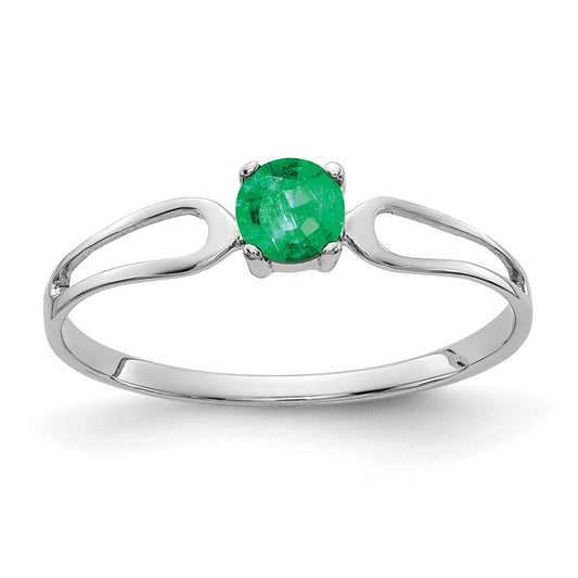 Solid 14k White Gold 4mm Simulated Emerald Ring