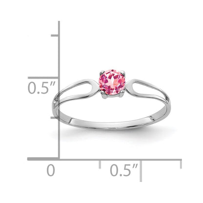 Solid 14k White Gold 4mm Simulated Pink Tourmaline Ring