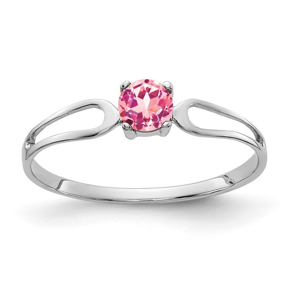Solid 14k White Gold 4mm Simulated Pink Tourmaline Ring