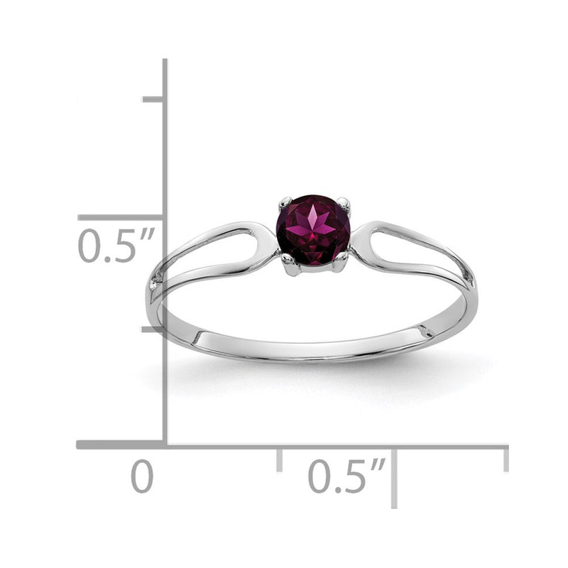 Solid 14k White Gold 4mm Rhodolite Simulated Garnet Ring