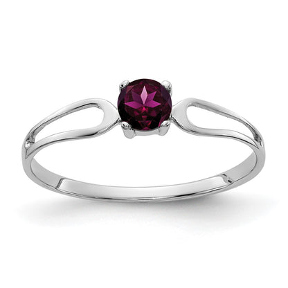 Solid 14k White Gold 4mm Rhodolite Simulated Garnet Ring