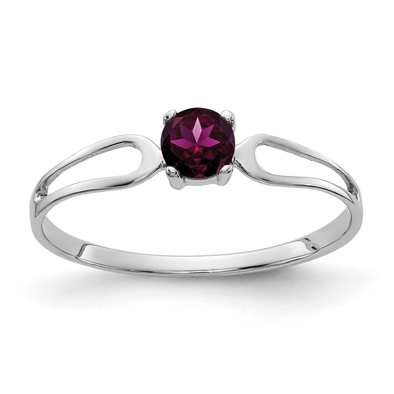 Solid 14k White Gold 4mm Rhodolite Simulated Garnet Ring