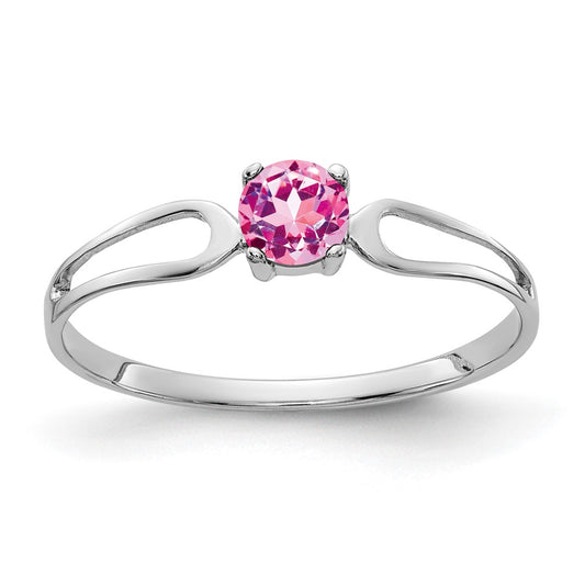 Solid 14k White Gold 4mm PinK Simulated Sapphire Ring