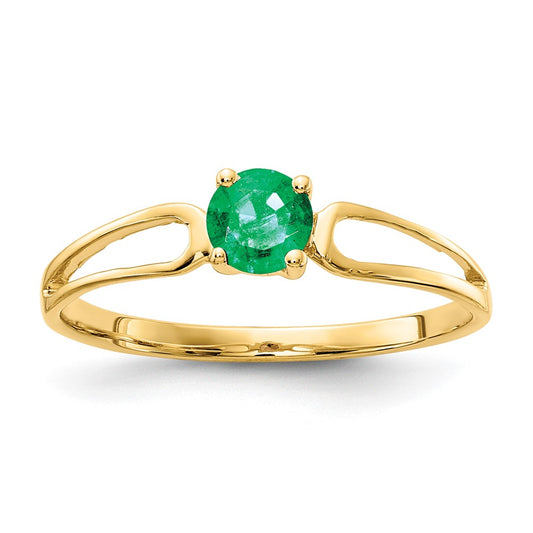 Solid 14k Yellow Gold 4mm Simulated Emerald Ring