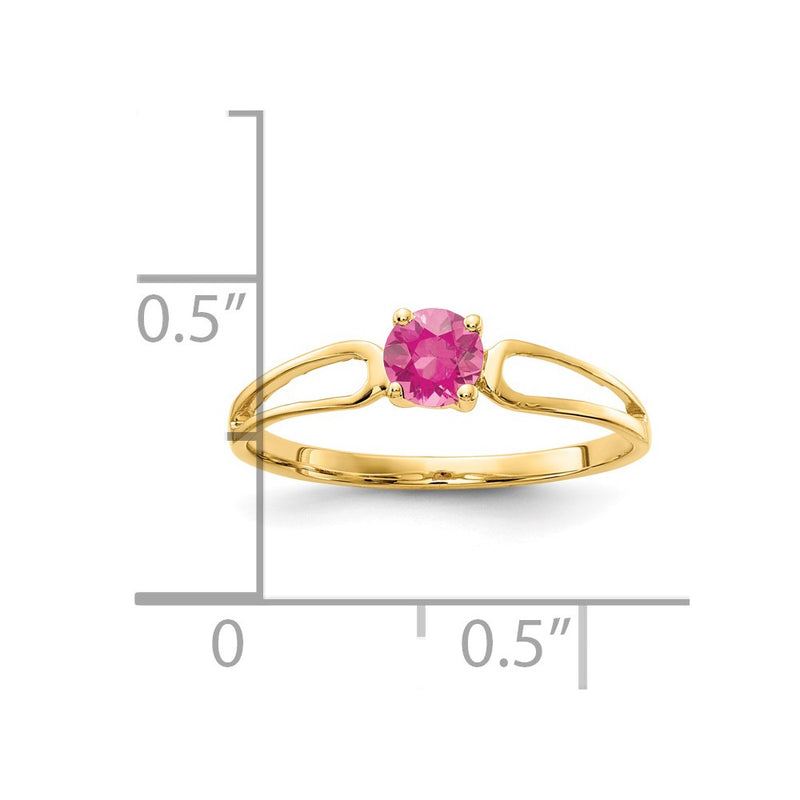Solid 14k Yellow Gold 4mm Simulated Pink Tourmaline Ring