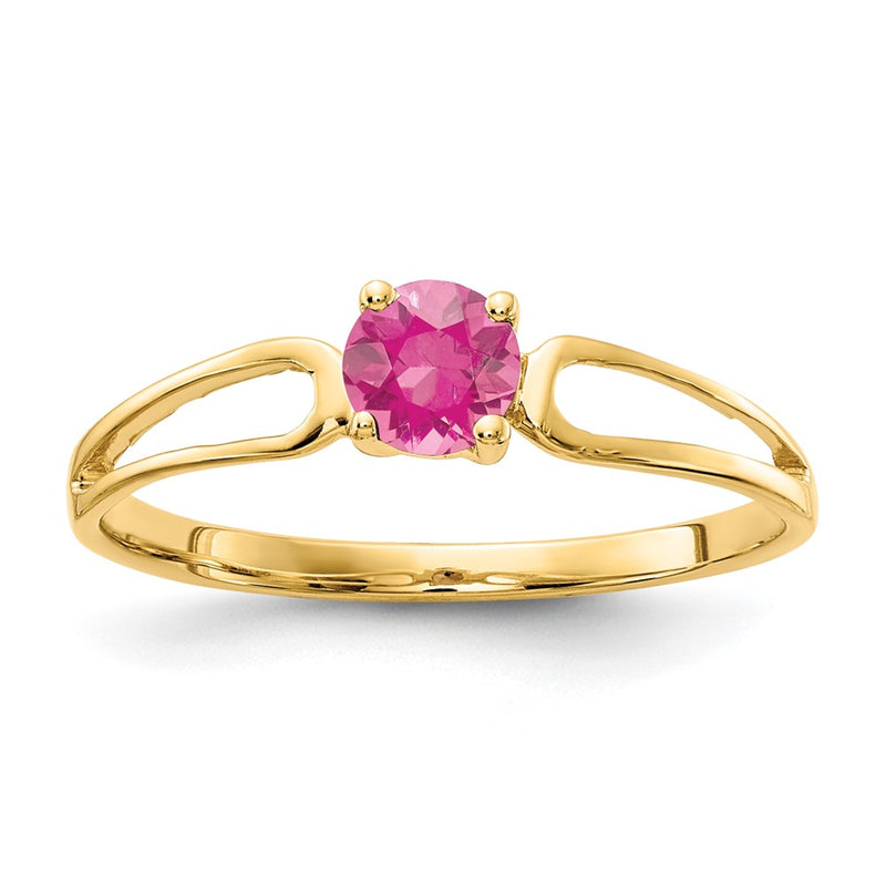 Solid 14k Yellow Gold 4mm Simulated Pink Tourmaline Ring