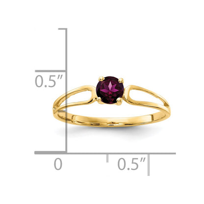 Solid 14k Yellow Gold 4mm Rhodolite Simulated Garnet Ring