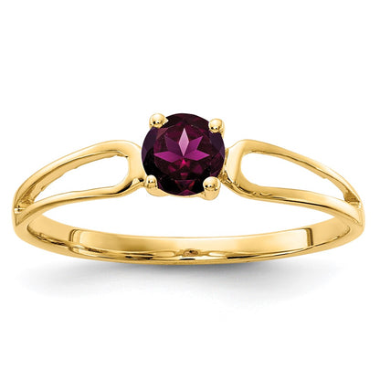 Solid 14k Yellow Gold 4mm Rhodolite Simulated Garnet Ring