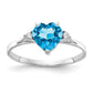 14k White Gold 7mm Heart Blue Topaz AAA Real Diamond ring