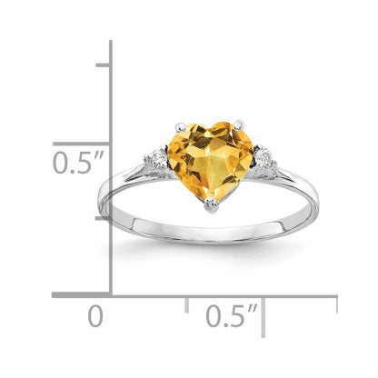 14k White Gold 7mm Heart Citrine VS Real Diamond ring
