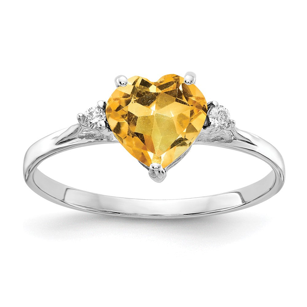 14k White Gold 7mm Heart Citrine AA Real Diamond ring