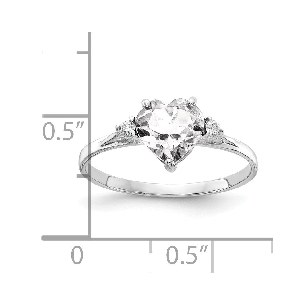 14k White Gold 7mm Heart Cubic Zirconia AA Real Diamond ring