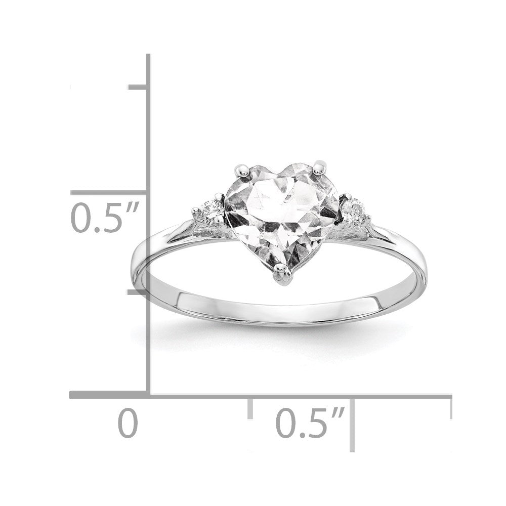 Solid 14k White Gold 7mm Heart Cubic Zirconia A Simulated CZ Ring