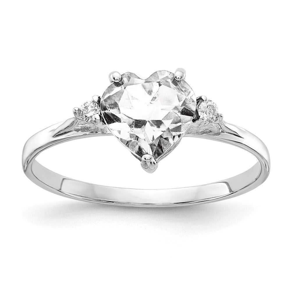 Solid 14k White Gold 7mm Heart Cubic Zirconia VS Simulated CZ Ring