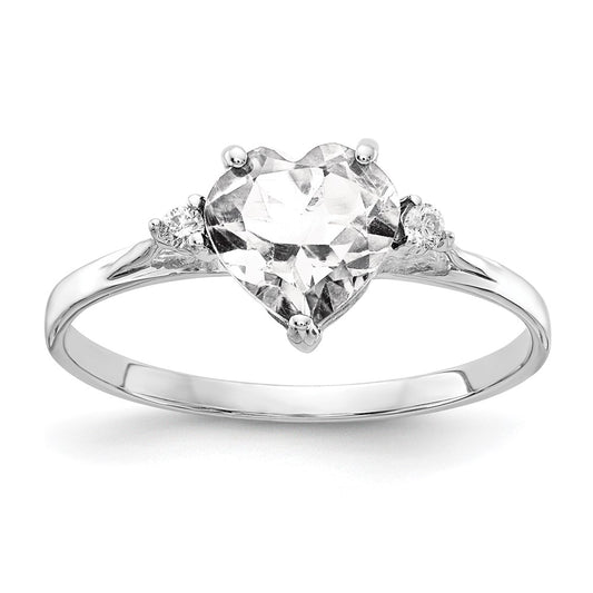 Solid 14k White Gold 7mm Heart Cubic Zirconia VS Simulated CZ Ring