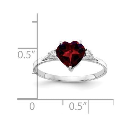 14k White Gold 7mm Heart Garnet AAA Real Diamond ring