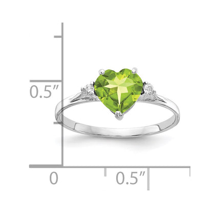 14k White Gold 7mm Heart Peridot AA Real Diamond ring