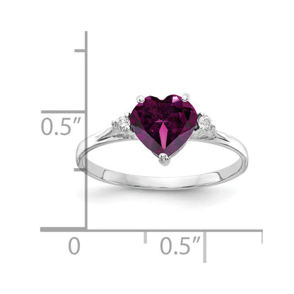 Solid 14k White Gold 7mm Heart Rhodolite Simulated Garnet VS CZ Ring
