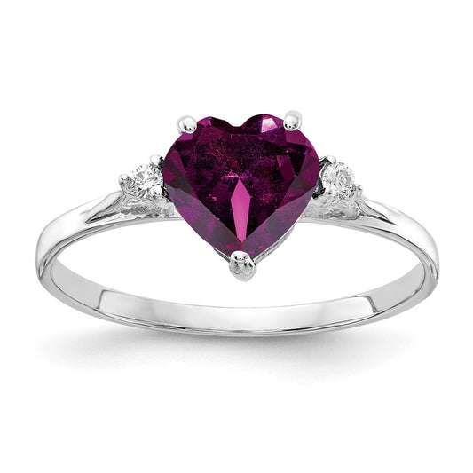 Solid 14k White Gold 7mm Heart Rhodolite Simulated Garnet VS CZ Ring