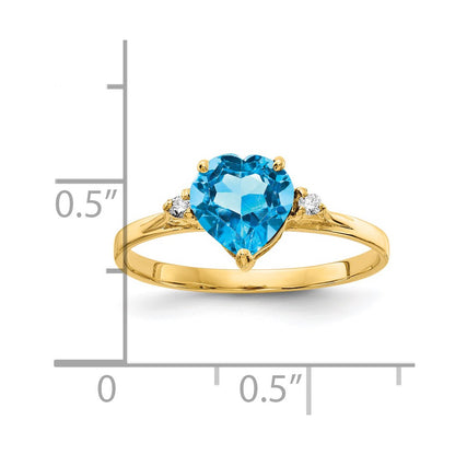 14K Yellow Gold 7mm Heart Blue Topaz A Real Diamond ring