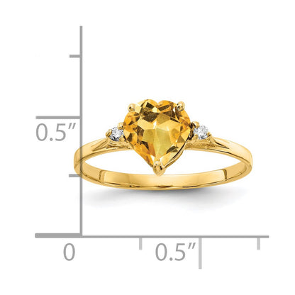 14K Yellow Gold 7mm Heart Citrine AA Real Diamond ring