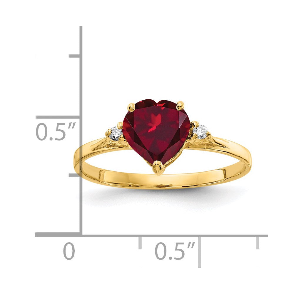 14K Yellow Gold 7mm Heart Created Ruby VS Real Diamond ring