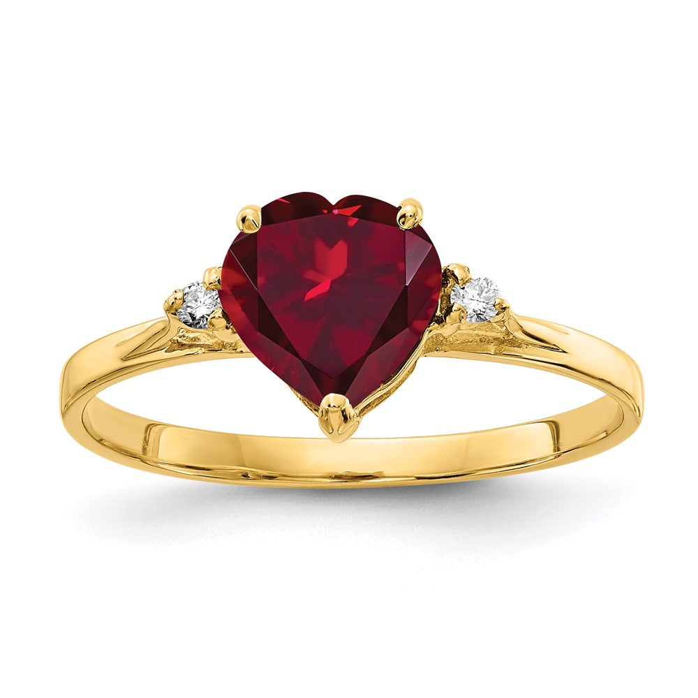 14K Yellow Gold 7mm Heart Created Ruby AAA Real Diamond ring