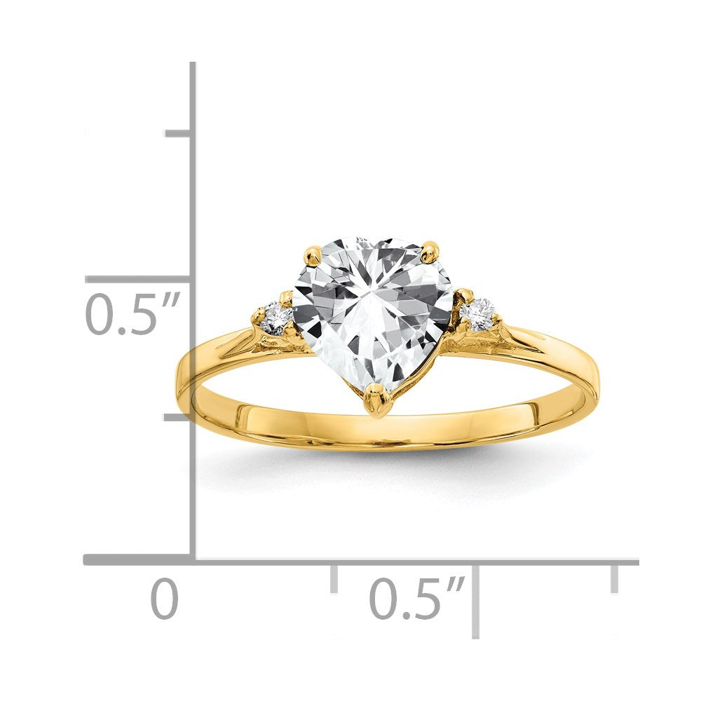 14K Yellow Gold 7mm Heart Cubic Zirconia AA Real Diamond ring