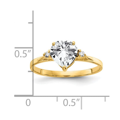 14K Yellow Gold 7mm Heart Cubic Zirconia AA Real Diamond ring
