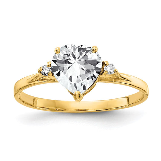 Solid 14k Yellow Gold 7mm Heart Cubic Zirconia AA Simulated CZ Ring