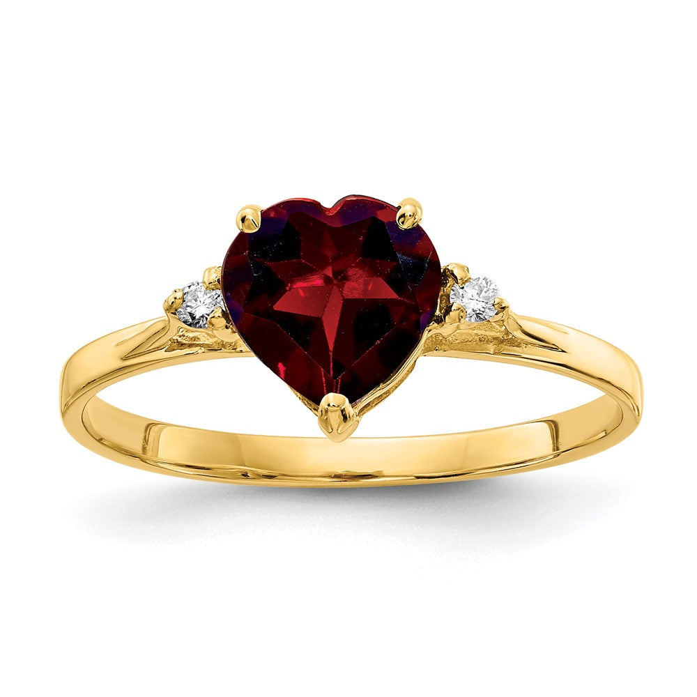 14K Yellow Gold 7mm Heart Garnet A Real Diamond ring