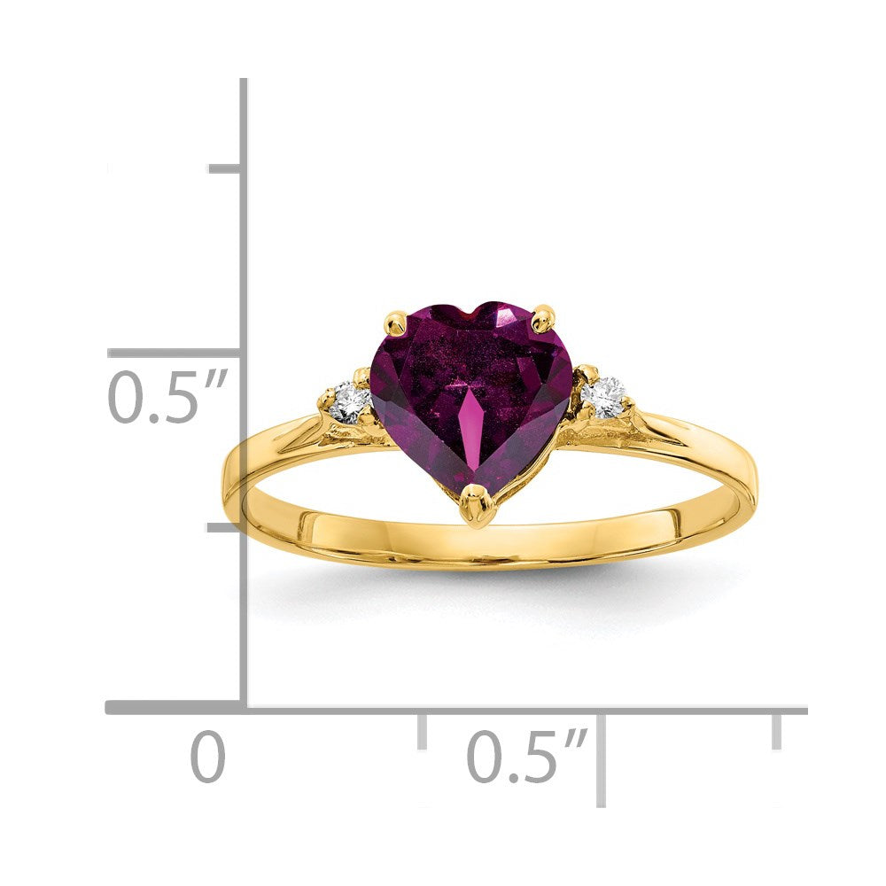 Solid 14k Yellow Gold 7mm Heart Rhodolite Simulated Garnet VS CZ Ring