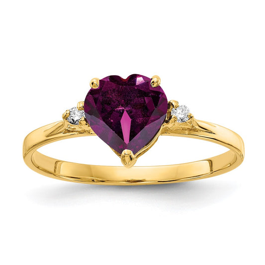 Solid 14k Yellow Gold 7mm Heart Rhodolite Simulated Garnet AA CZ Ring