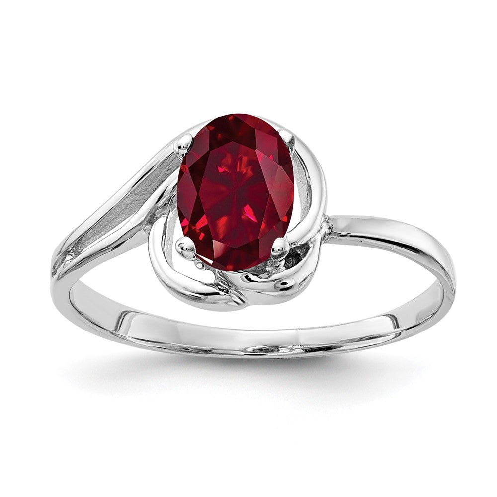 Solid 14k White Gold 7x5mm Oval Created Simulated Ruby Ring
