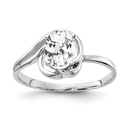 Solid 14k White Gold 7x5mm Oval Cubic Zirconia Ring